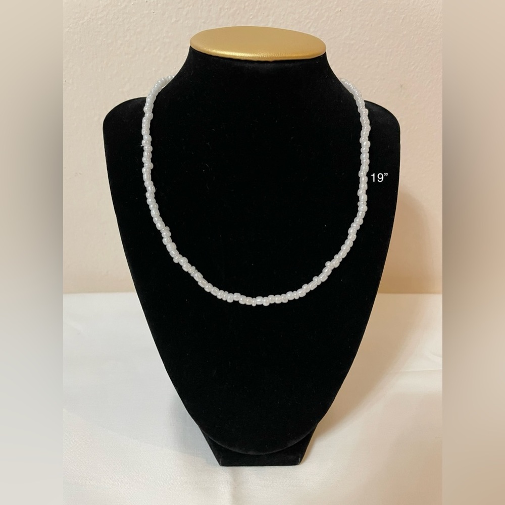 4mm White Glass Beaded Necklace/Choker